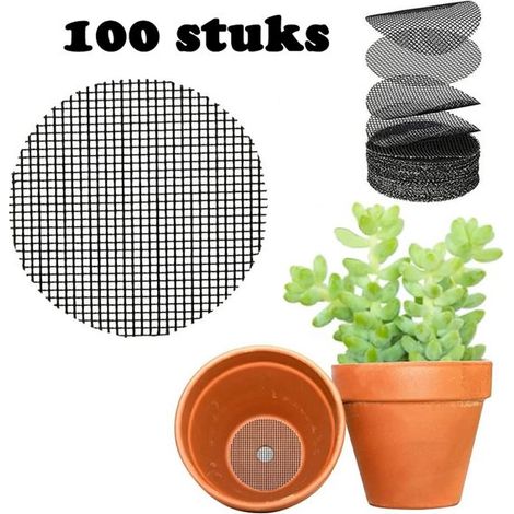 100 Rejillas para macetas, Rejilla redonda para macetas, 10 cm, Previene la erosión del suelo, Pantallas de drenaje, Macetero, Negro (1/5)