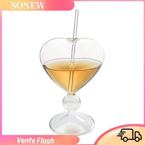 Sonew tasse en verre Transparent Verre à Vin En Forme De Cœur Transparent Ergonomique Et Décoratif Avec Paille table tasse (1/5)