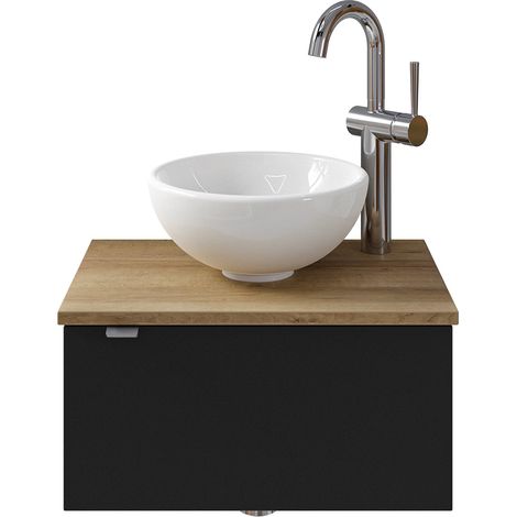 Waschtisch 50 cm, Türanschlag rechts in schwarz matt mit Eiche AMADORA-66, inkl. Waschbecken (1/5)