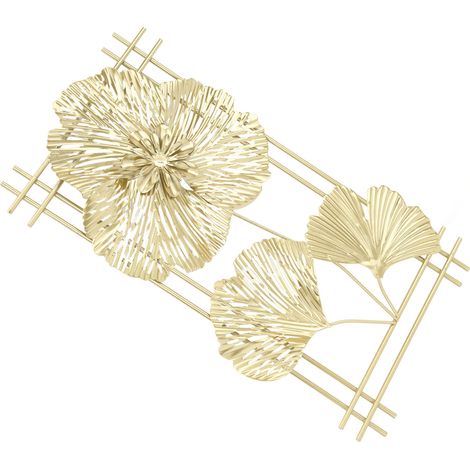 Décoration murale feuille de ginkgo en métal et fer, sculpture murale 3D dorée en forme de feuille de ginkgo pour la maison, le salon ou le bureau (1/5)