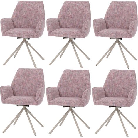 [NEUWERTIG] 6er-Set Esszimmerstuhl HHG-423, drehbar Auto-Position Metall Chenille (410g/m²) Gestell creme, rosa (1/5)