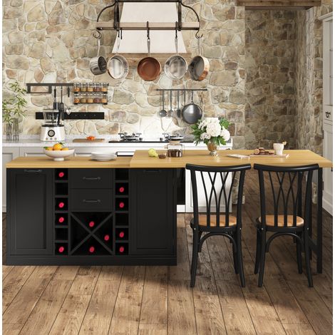 Drehbare Kücheninsel 120-223x40x73,8 cm MDF Metall schwarz mit Stauraum – MEUBLIV (1/5)