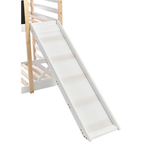 lit mezzanine enfant, structure bois massif, toboggan intégré, tableau intégré (1/5)
