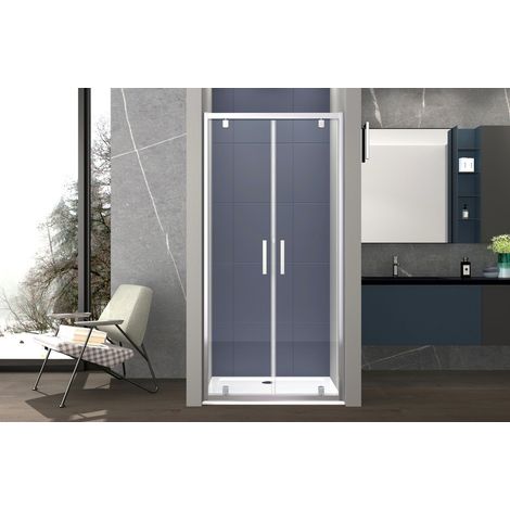 Box doccia nicchia 80 cm porta due battenti H195 cm GINA Cromato (1/4)