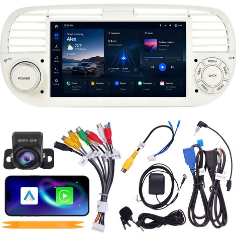 Autoradio 7" Fiat 500 2007-2015 Android 15 Quad-Core 4+64 Go CarPlay Android Auto WiFi 6 Bluetooth GPS Caméra AHD (1/5)