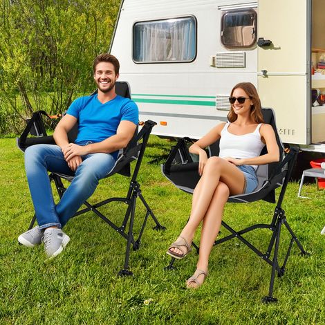 Chaise Hamac de Camping Surdimensionnée Chaise Balançoire Pliable avec Porte-Gobelet Siège Large Rembourré 150KG Noir (1/2)