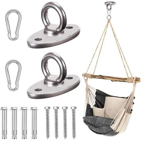 Heavy-duty lifting hooks, pack of 2, 304 stainless steel lifting rings, ceiling mount, with lever hook. (1/4)