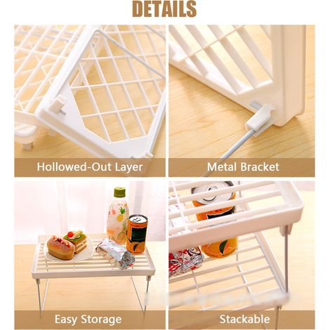 Stapelbares und faltbares Arbeitsplattenregal [Modell M] ABS + Metall Weiß 32x20x16,5cm Multifunktional für Küche/Badezimmer (1/4)