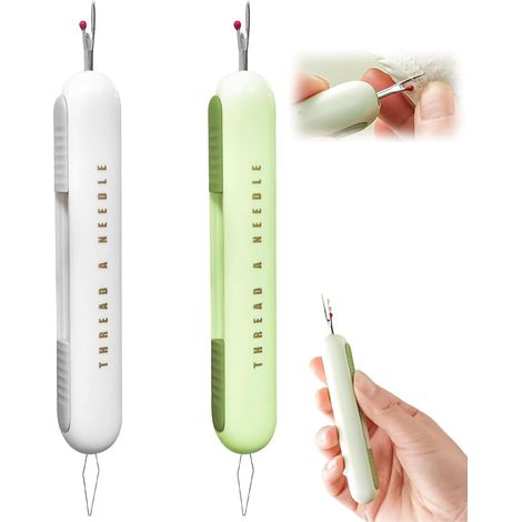2 pièces enfile-aiguille et découd-vite 2 en 1, enfile-aiguille pour couture main, passe-fil portable, coupe-fil rétractable (vert + (1/5)