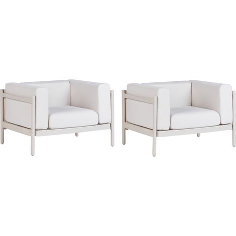 Conjunto de 2 sillones de jardín estructura sintética con cojines beige claro Ferretti