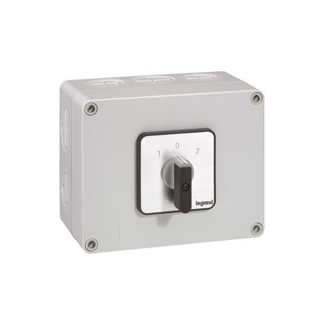 Legrand – Commutateur à cames inverseur 2P – 4 contacts – 50A – Tension 690V – IP55 – Boîtier 135x70mm pour installations électriques (1/2)