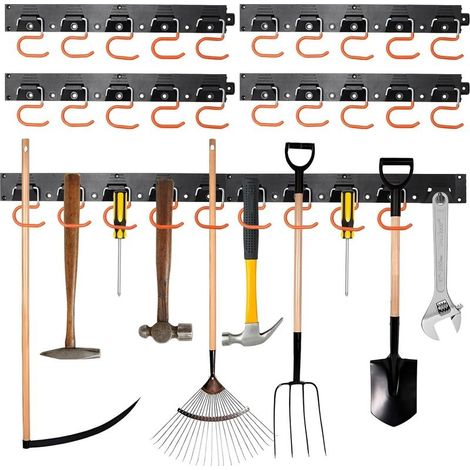 Attachable storage hooks – Garage organizer with 4 x 41cm ABS rails – 20 galvanized steel hooks – Capacity up to 15 lbs (1/5)