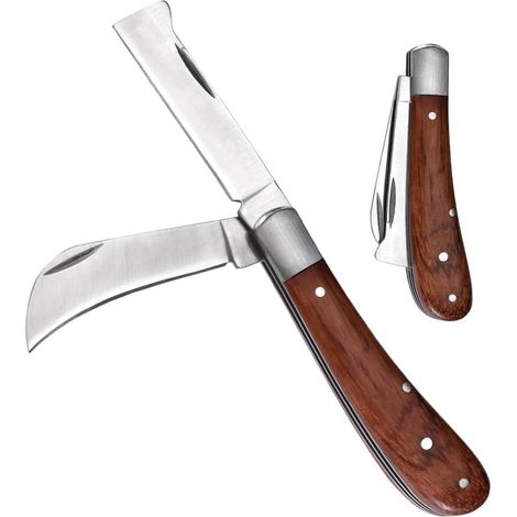Serpette Greffoir,Greffoir Couteau Jardin，Serpette Pliante Lame Couteau Pliable Greffe D'élagage Double en Acier Inoxydable de Jardin
