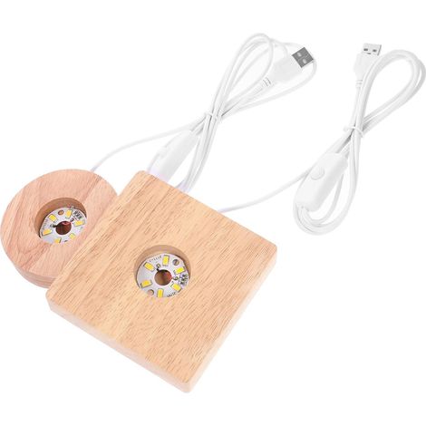2pcs Socles D'affichage LED pour Cristaux en Bois Marron, Bases Carrées et Rondes, Éclairage Polyvalent, Facile à Utiliser, Décoration de Chambre Élégante (1/5)