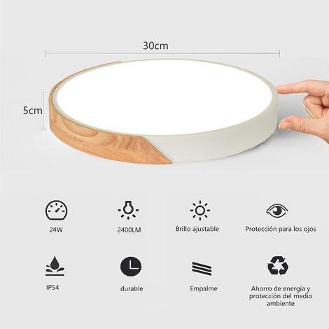 Plafonnier LED - Plafonnier Bois - 24 W Plafonniers LED Modernes Ronds En Bois - Blanc (1/5)