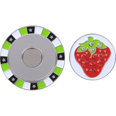 Marqueur de balle de golf compact en alliage de zinc, clip magnétique léger pour casquette, accessoire cadeau - Vert/Fraise (1/5)