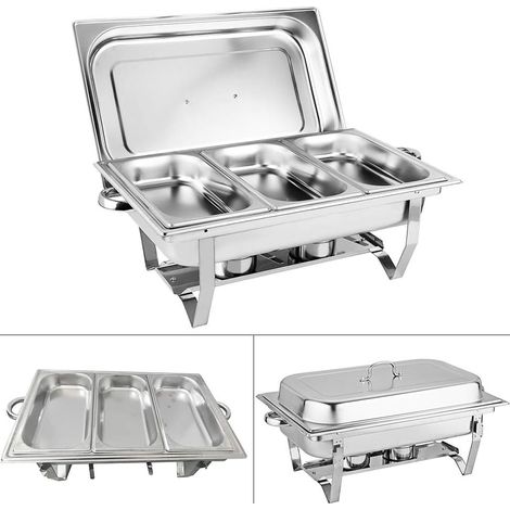 Calientaplatos, Juego de 3 Platos Profesionales de Acero Inoxidable de 9 l con Recipientes para Mantener Caliente, Juego de Buffets Calentados para Catering, Buffets y Fiestas