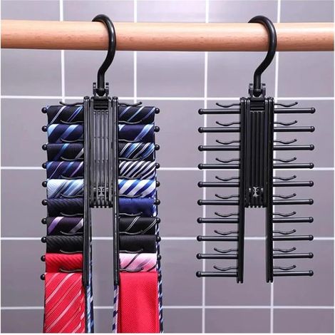 Cintre rotatif à cravates – 20 crochets – Rangement cravates, ceintures, foulards – Gain de place (1/5)