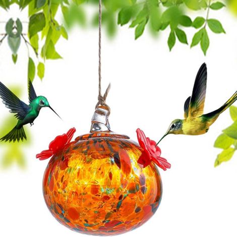 Kolibri-Futterhaus aus mundgeblasenem Glas, 2 Öffnungen, zum Aufhängen am Fenster — farbig (mundgeblasenes Glas, 2 Öffnungen) (1/5)