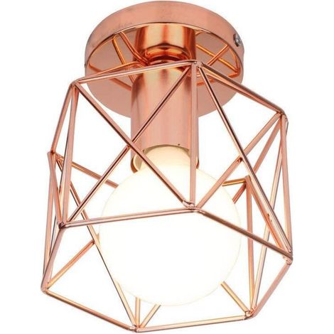 Retro Plafonnier Industrielle en Métal Carré Fer Noir, Suspension Cage Cube Luminaire E27 pour Salon Chambre Café Bar Restaurent Entrée Couloir (Or rose) (1/4)