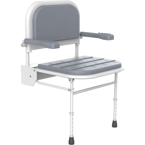 Contemporary Shower Seat with Backrest Arms & Legs – Grey