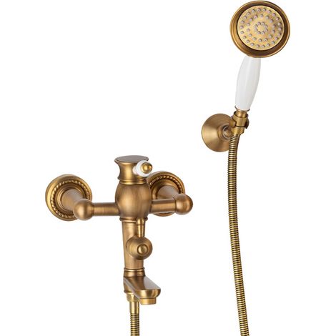 Mitigeur bain mural rétro Silla, robinet de baignoire en laiton, économie d’eau, design vintage, Doré antique (1/5)