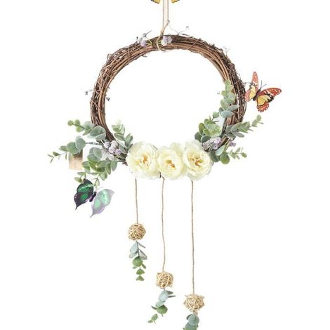 Couronne de pivoines artificielles 22'' avec papillon en rotin, couronne printemps/été pour porte d'entrée (1/4)