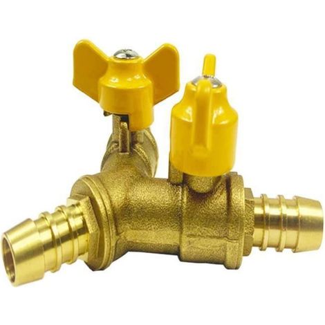 Vanne trois voies 3 voies Connecteur de tuyau Barb Ball Valve Y Forme eau séparateur gaz Valve 2 en laiton Switch Montage Jaune (1/4)