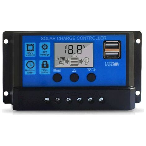 100A Solarladeregler, intelligenter Batterieregler mit in das Panel integriertem USB-Anschluss, einstellbarer Multifunktions-Straßenbeleuchtungsregler mit LCD-Bildschirm.