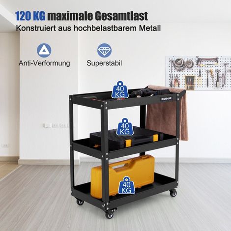 Carrello da officina carrello da officina a 3 livelli con 4 ruote universali e maniglia 73 x 36 x 75 cm nero