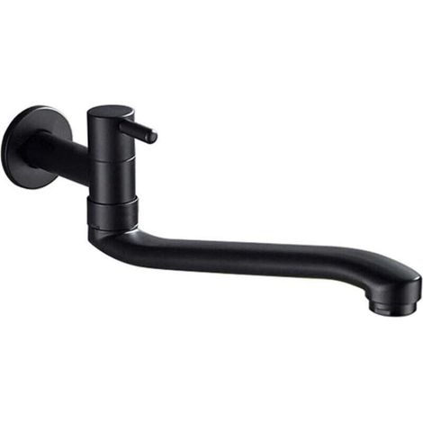 Robinet d'Eau Froide Fixé au Mur 31cm Noir pour Jardin Piscine Machine à Laver