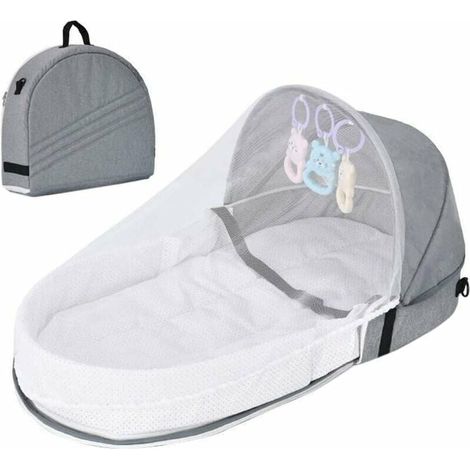 Lit de voyage pour bébé avec moustiquaire intégrée, lit pliant avec moustiquaire, lit de voyage bionique en coton respirant, nid douillet, répulsif anti-moustiques, lit portable pour 0-36 mois (gris) (1/5)