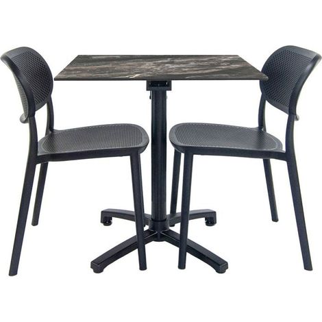 Table pliable marbre veiné + 2 chaises pour terrasse (1/4)