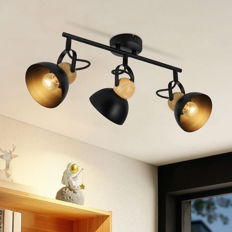 Plafoniera 3 Faretti da Soffitto Vintage Neri: GBLY Faretti da Soffitto retrò a 3 Lampadine E27 Lampada da Cucina Girevole a 350° Plafoniera da Interno in Metallo Industriale