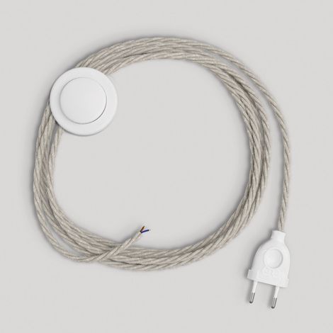 creative cables - Cablaggio per piantana, Cavo TN01 Lino Naturale Neutro 3 m. Scegli Il Colore dell'interruttore e della Spina. - Bianco
