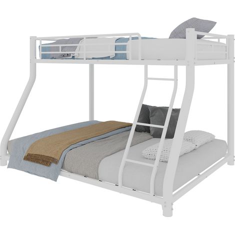 Lit superposé en acier résistant, couchage haut 90x140 cm et couchage bas 140x190 cm, design gainant avec échelle et garde-corps intégrés, parfait pour ados et adultes, look contemporain. (1/5)