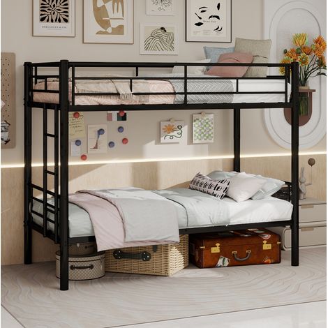 Litera 196x103x156 cm negra de hierro con escalera antideslizante y separable en dos camas (1/5)