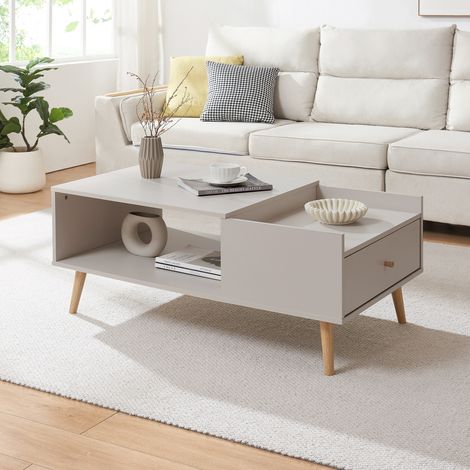 Couchtisch Hallevil mit Schublade 106x59x44 cm Hellgrau [en.casa]