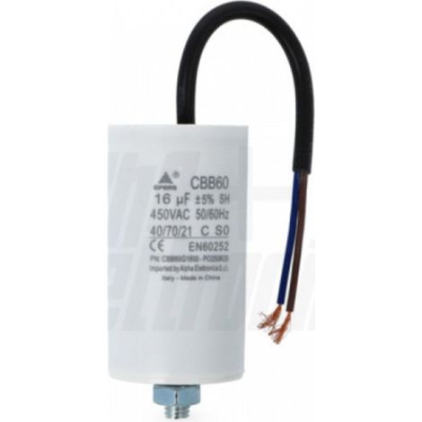Alpha elettronica condensatore polipropilene 16 microfarad 450v con cavo cbb60g1600