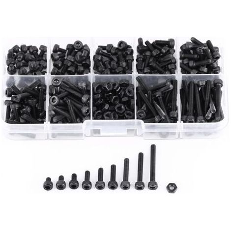 PA 280pcs Kappe Kopf Innensechskant Schraube Mutter Sortiment Schwarz M3 12,9 Metrische Maschine Verschluss Sortiment Kits, Gewindelnge 4/5/6/8/10/12/16/20 / 25mm Noir (1/4)