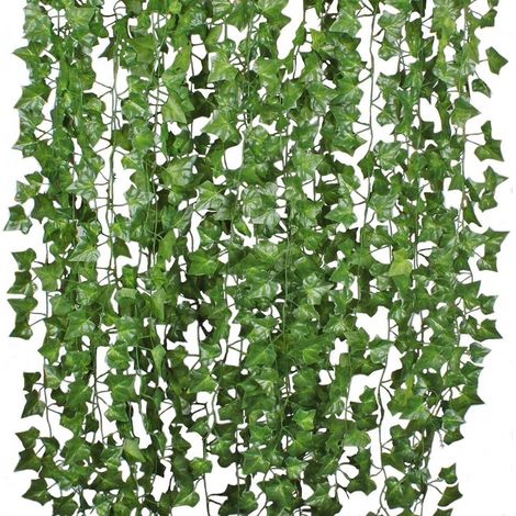 Lot de 12 guirlandes de lierre artificiel de 24 m (79 pi), fausse verdure, plantes suspendues pour la décoration de la maison et du jardin (vert). (1/5)