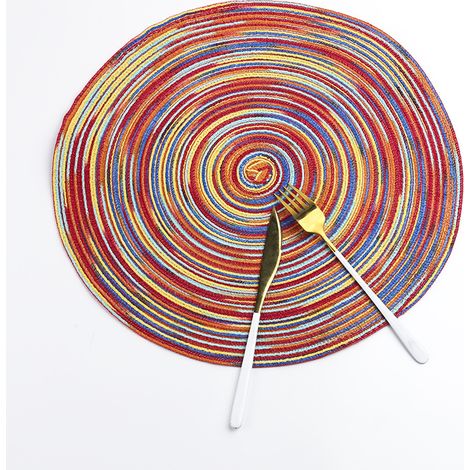 Runde, rutschfeste, geflochtene und hitzebeständige Tischsets aus Baumwolle für Küche, Esszimmer und Partys (1 Stück), 38 cm Durchmesser (1/5)