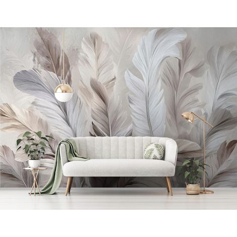 Fototapete Federn Abstrakt Boho, für Wohnzimmer und Schlafzimmer, 150 x 105 cm – Komplettset inkl. Kleister & Anleitung (1/5)