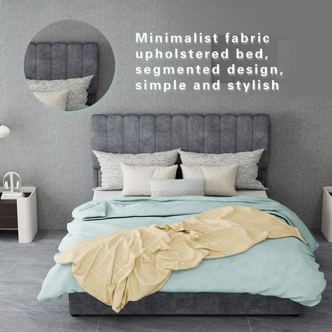 Lit rembourré moderne et minimaliste avec tête de lit douce et confortable, 140x200 cm, gris, meuble de chambre multifonctionnel, sommier coffre haut avec mécanisme de levage à gaz, matelas non inclus (1/5)
