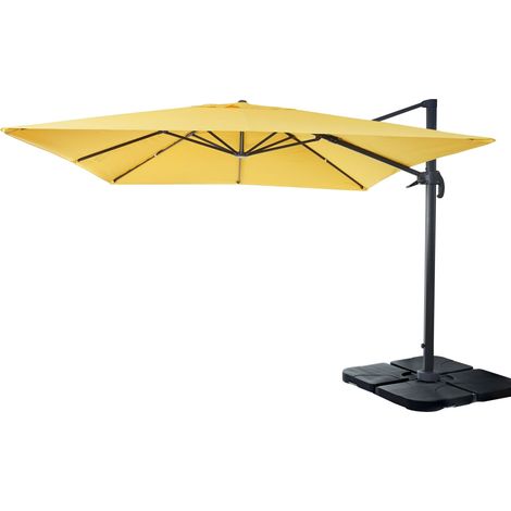 [NEUWERTIG] Gastronomie-Ampelschirm HHG-436, Sonnenschirm 3x3m (Ø4,24m) Polyester Alu/Stahl 23kg gelb mit Ständer