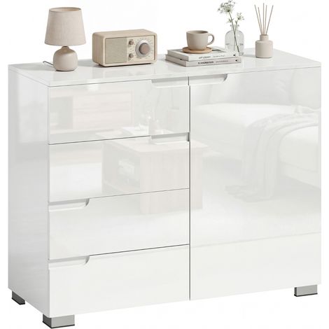 Commode à 4 tiroirs, buffet à 1 porte, étagère réglable, pour salon, chambre, 100 x 40 x 80 cm