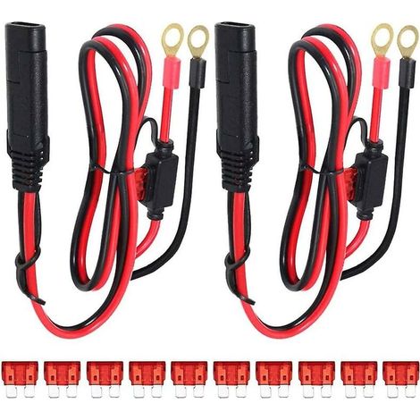 2Pcs Connecteur SAE au Fil de Harnais Terminal à Joint torique, câble d'extension à déconnexion Rapide à cosse 2 Broches, 0,6 m SAE au Ring Terminal Harnais Quick Connect, Fusible 10 A