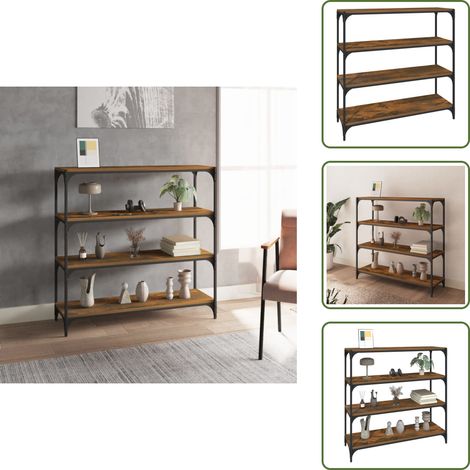 Bibliothèque Chêne fumé 100x33x100cm Bois d'ingénierie et acier - Bibliothèque Industrielle - Étagère Murale - Rangement Intérieur - Meuble Tv - Bibliothèque Moderne (1/5)