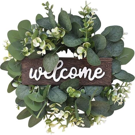 Couronne d'Eucalyptus, Couronnes De Porte D'Entrée, Couronne d'Eucalyptus Artificielle Verte, Couronne Artificielle pour Porte d'Entrée, Mur Intérieur, Fenêtre, Fête, Décoration De La Maison (1/5)