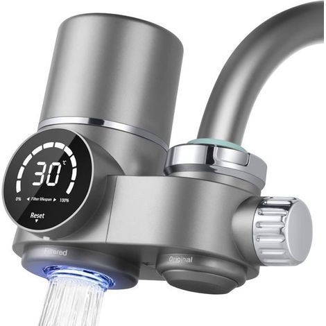 KLVGTIFS PU - Filtre Eau Robinet,Système de Filtre à Eau avec Affichage LED, Comprend 1 Cartouche,8 Couches de Filtrage, Enlève Impuretés, Chlore (1/5)